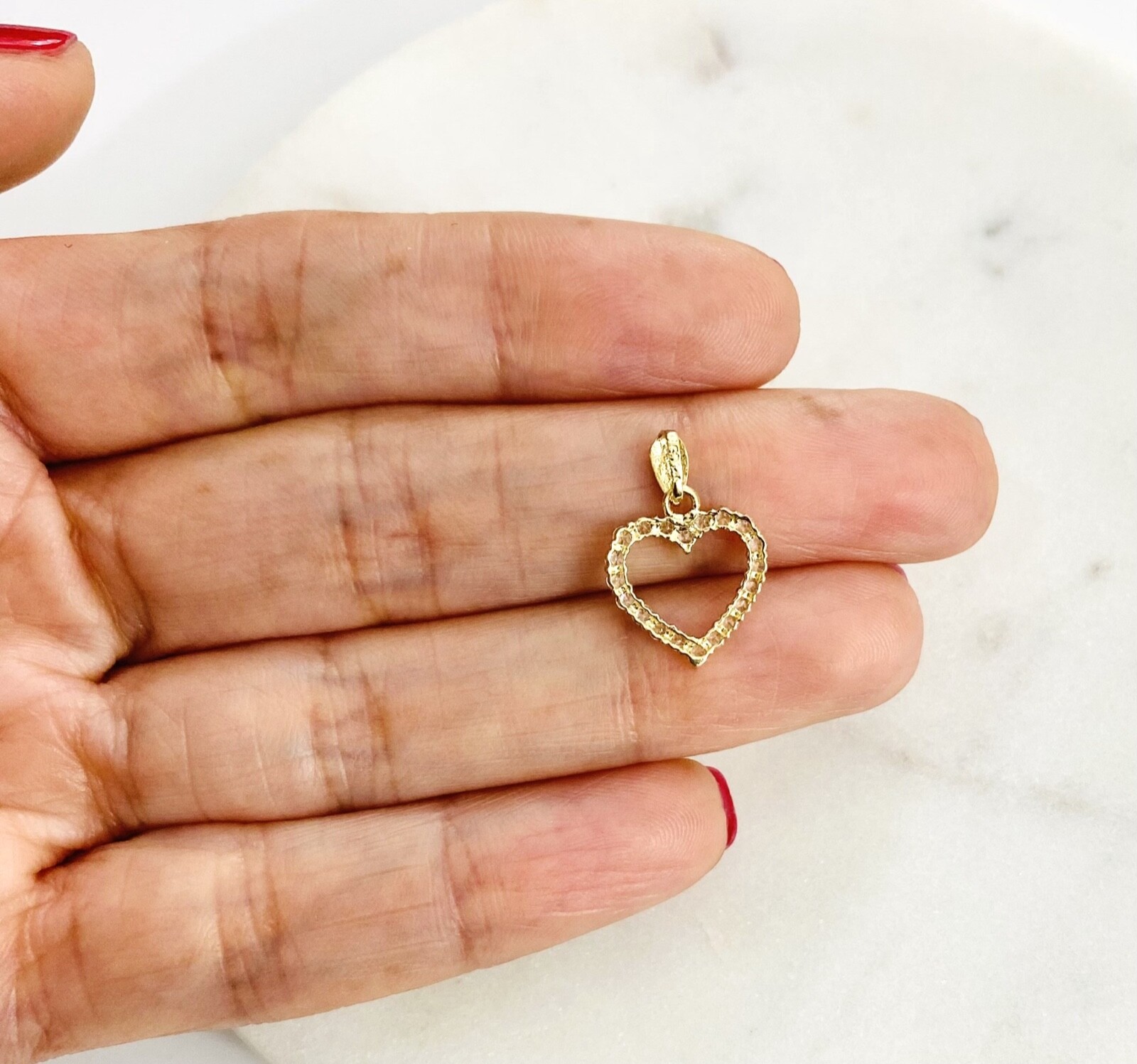 14K SOLID GOLD CZ HEART 16mm x 12mm PENDANT – 14K REAL GOLD HEART CHARM- PT0585