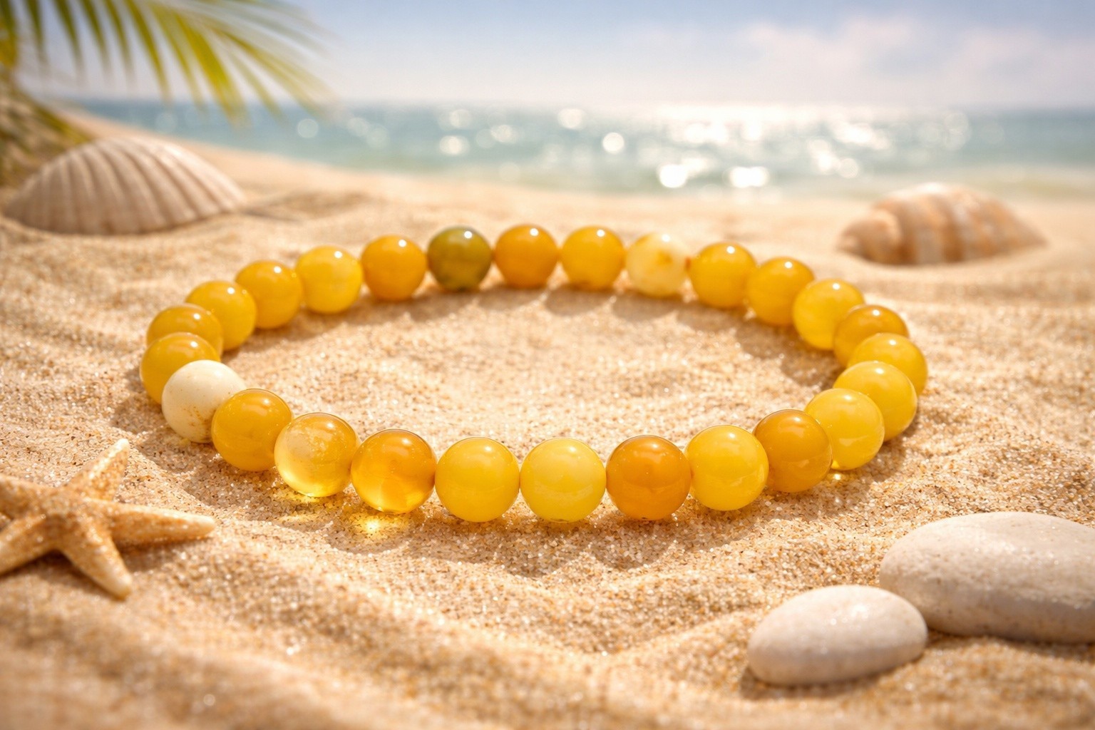 SET Baltic Amber Necklace + Bracelet Polished Round Beads Egg Yolk Butterscotch