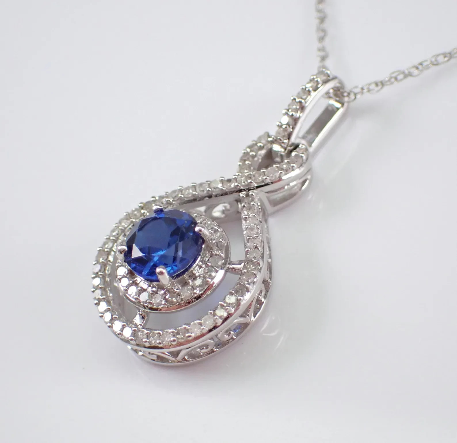 3 Ct Lab Created Sapphire Infinity Halo Pendant Necklace 14K White Gold Plated