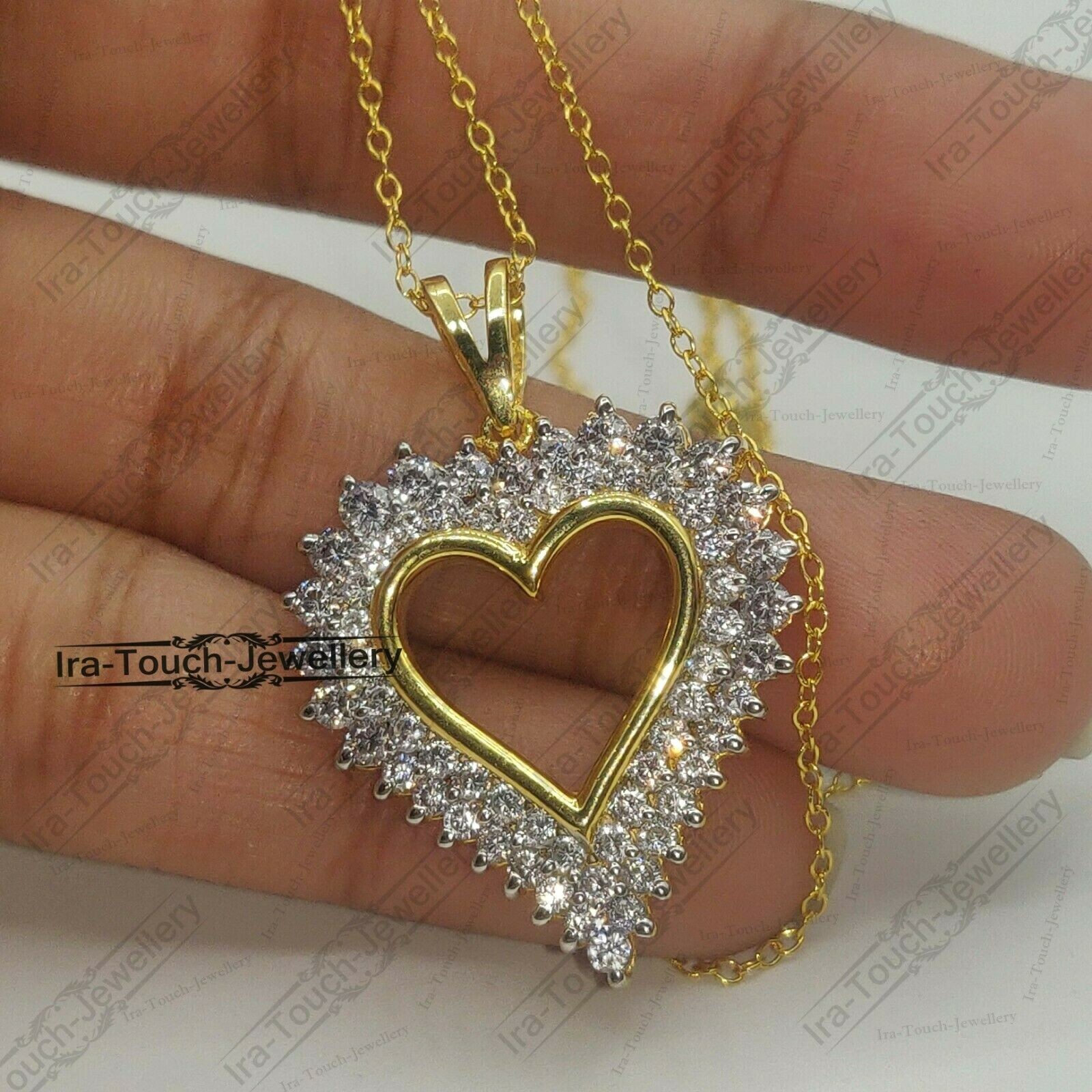 1.30ct Round Cut Lab Created Diamond Double Heart Shaped Pendant 14K Gold Finish