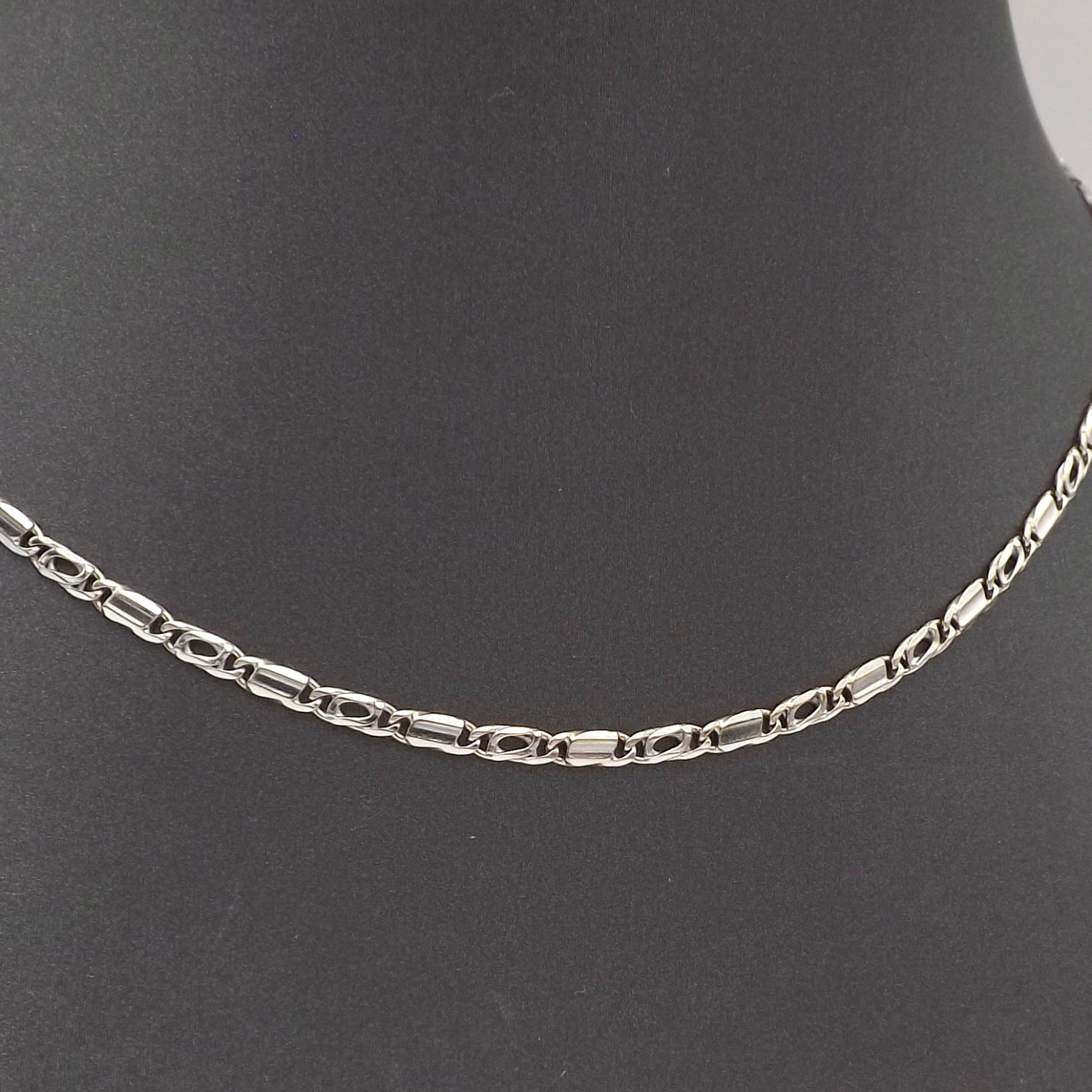 Solid 14k White Gold Tiger Eye Bar Link Pendant Chain Necklace Italy 20in