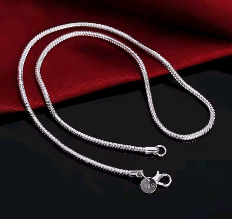 40-75cm 925 Sterling Silver 1MM-3MM solid Snake Chain Necklace For Men Women