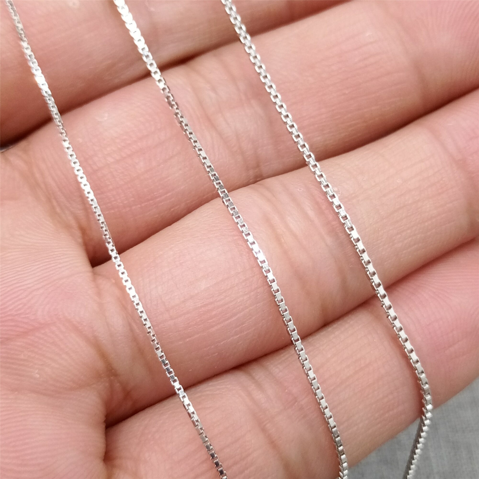 925 Sterling Silver Box Chain Necklace Rhodium Plated 0.65mm 0.8mm 1.0mm 16″ 18″