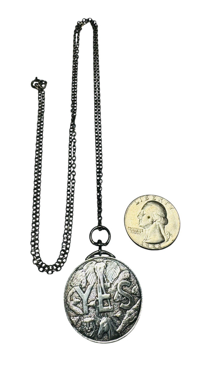 Vtg Sterling Silver Yes No Quandary Coin Pendant Necklace High Detail Animals