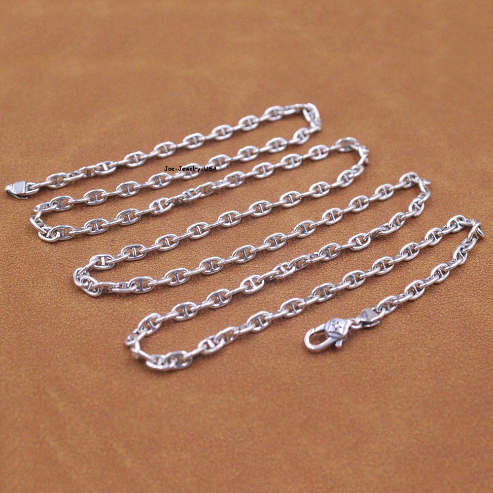 Genuine 925 Sterling Silver 3.5mm Anchor Link Chain Necklace 27.5″ Secure Clasp