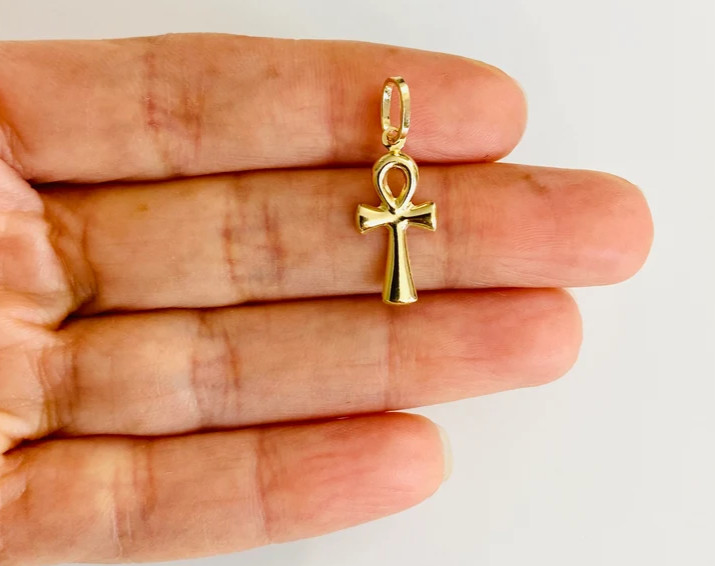 14K Solid Gold Egyptian Ankh Cross 25mm Small Pendant/ 14K Cruz Egipcia- PT138