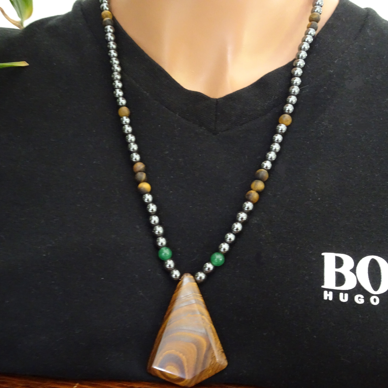 AUSTRALIAN BOULDER OPAL Beded Gemstone Necklace Hematite, Tiger Eye Unisex