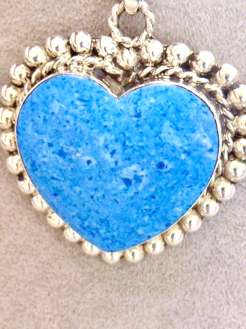 STUNNING 925 STERLING SILVER HEART SHAPE LAPIS TAXCO MEXICO PENDANT & CHAIN 26″