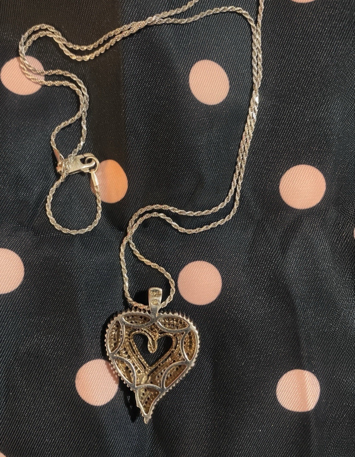 Genuine Diamond Cluster Heart Pendant, Sterling Silver 925