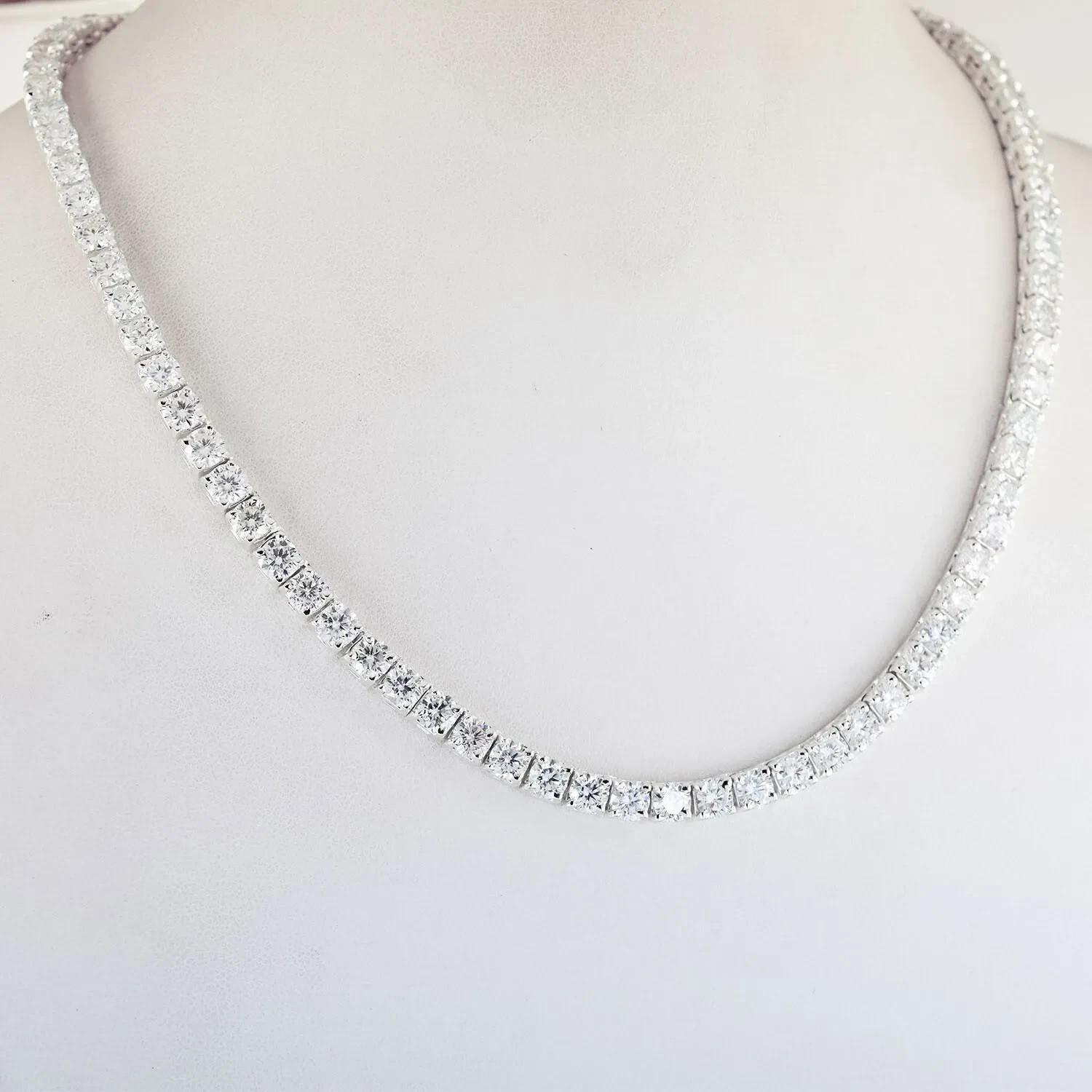 RARE 50Ct, 5mm White Diamond Tennis Necklace, Excellent Cut No Tariff ! 19 INCH