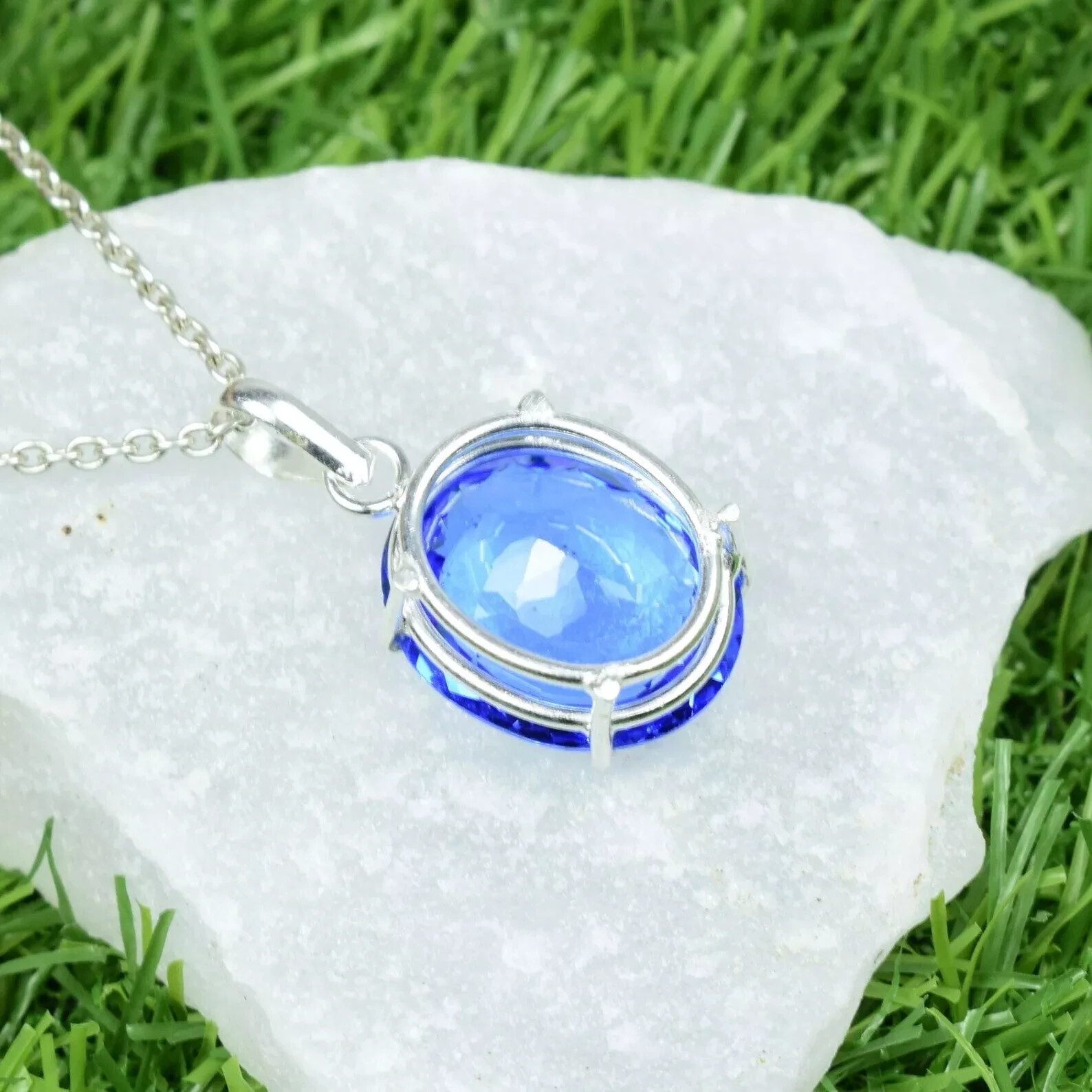 Natural Blue Tanzanite Pendant 925 Silver 30.64 Ct+ Oval Cut With Chain for Gift