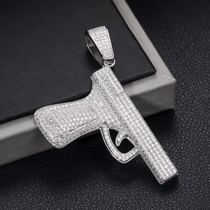 Iced Out Pistol Moissanite Pendant VVS 925 Sterling Silver Hip Hop Jewelry Men