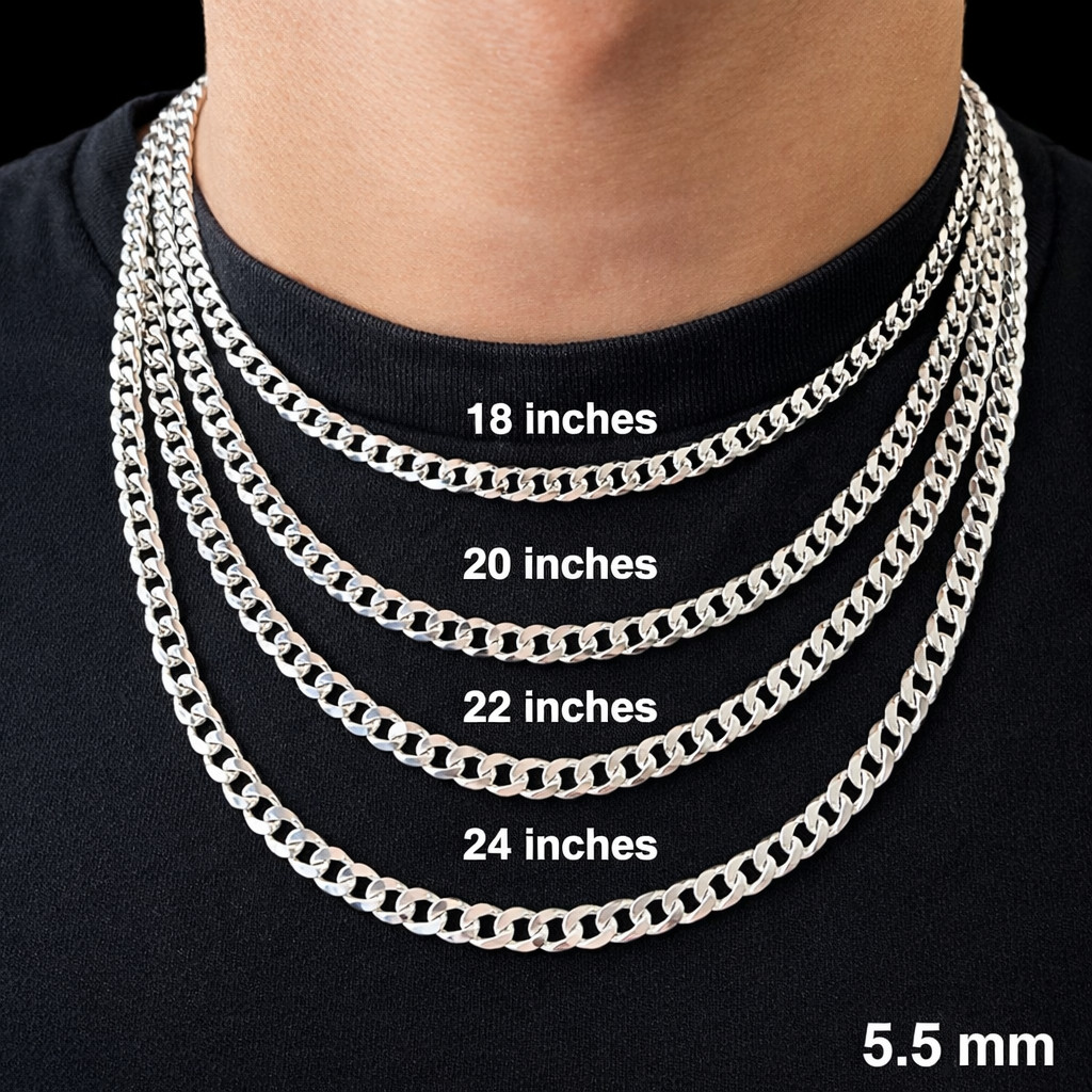 925 Sterling Silver Cuban Curb Chain Necklace Men Women Italian Link Jewelry