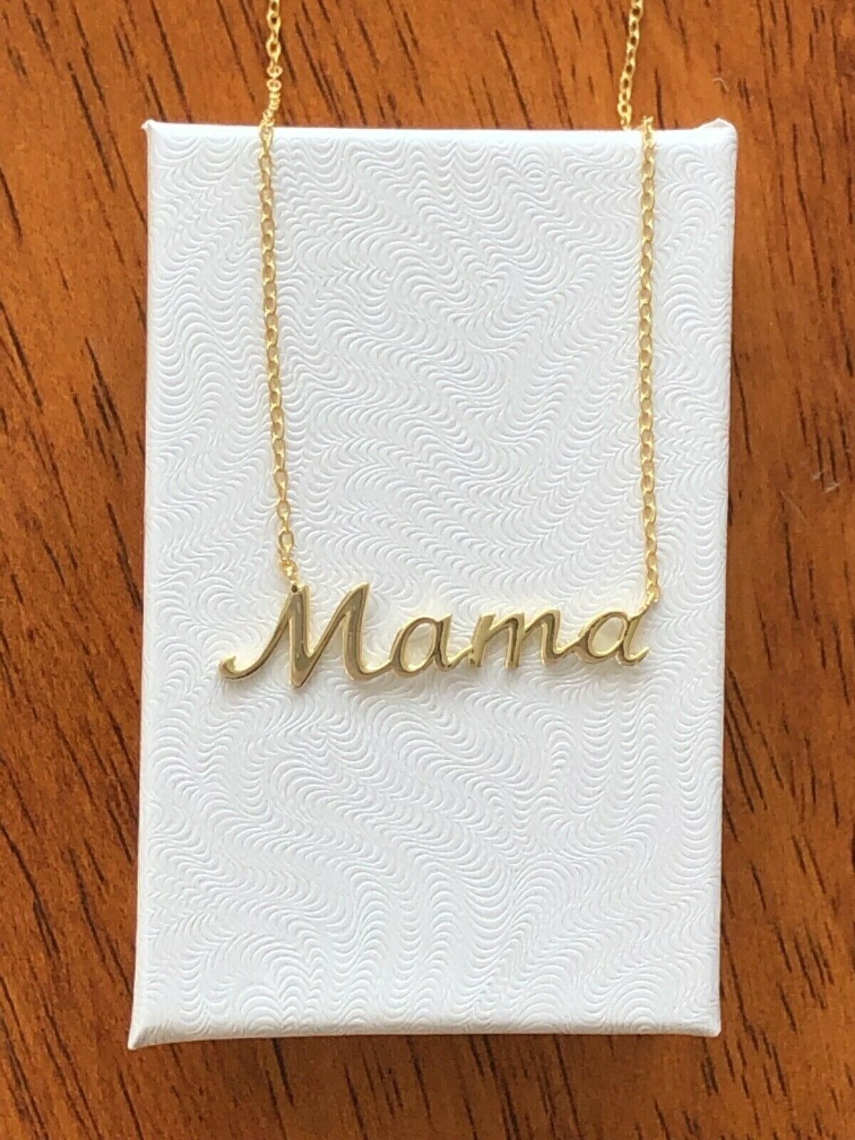 925 Sterling Silver Script Mama Pendant Necklace Gold 31mm(1.22″) 15.25-17.25″