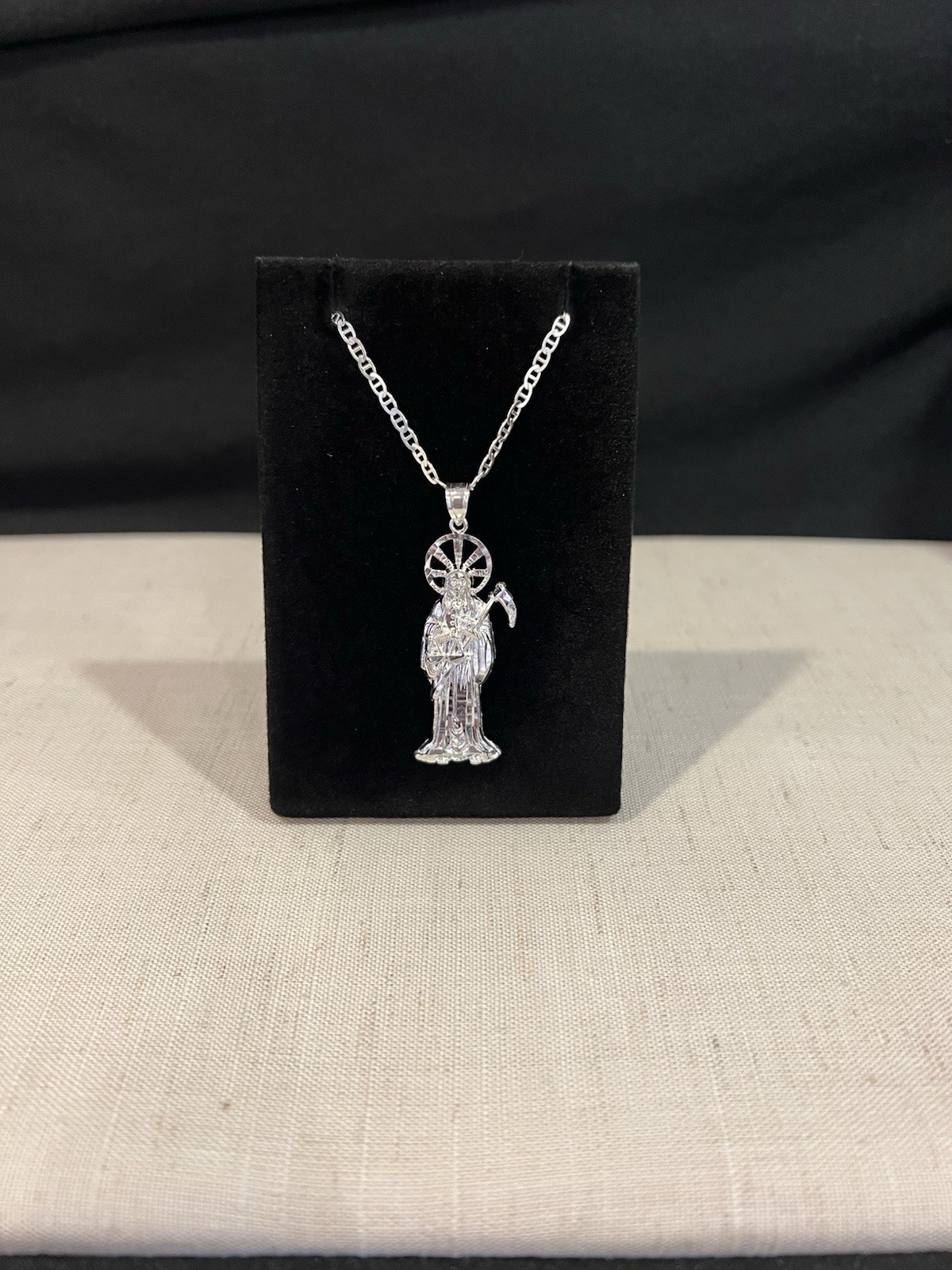 925 Sterling Silver Women Men Small Santa Muerte Grim Reaper Mariner Chain 18 24