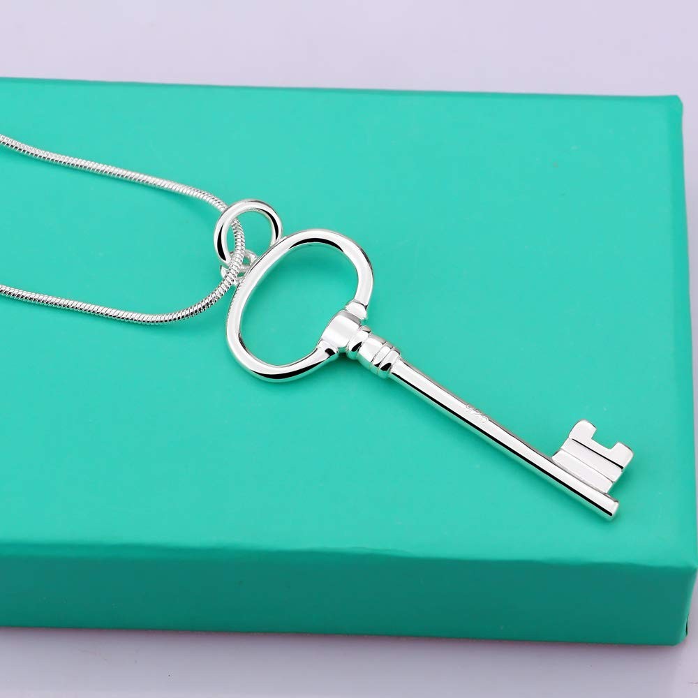 Classic female original silver necklace 925 silver key pendant necklace minim…