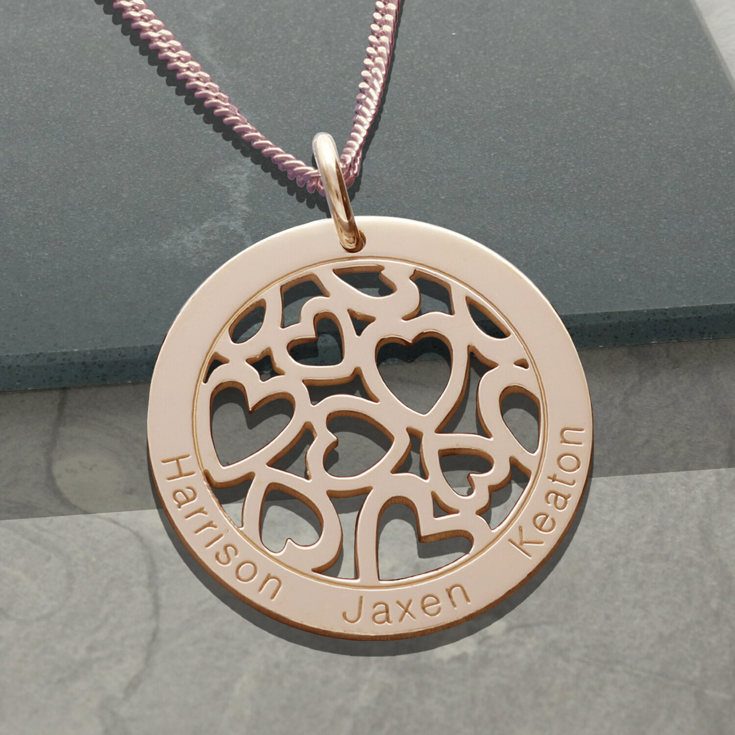 Rose Gold Plated on Sterling Silver Personalised Hearts Pendant & Chain Option