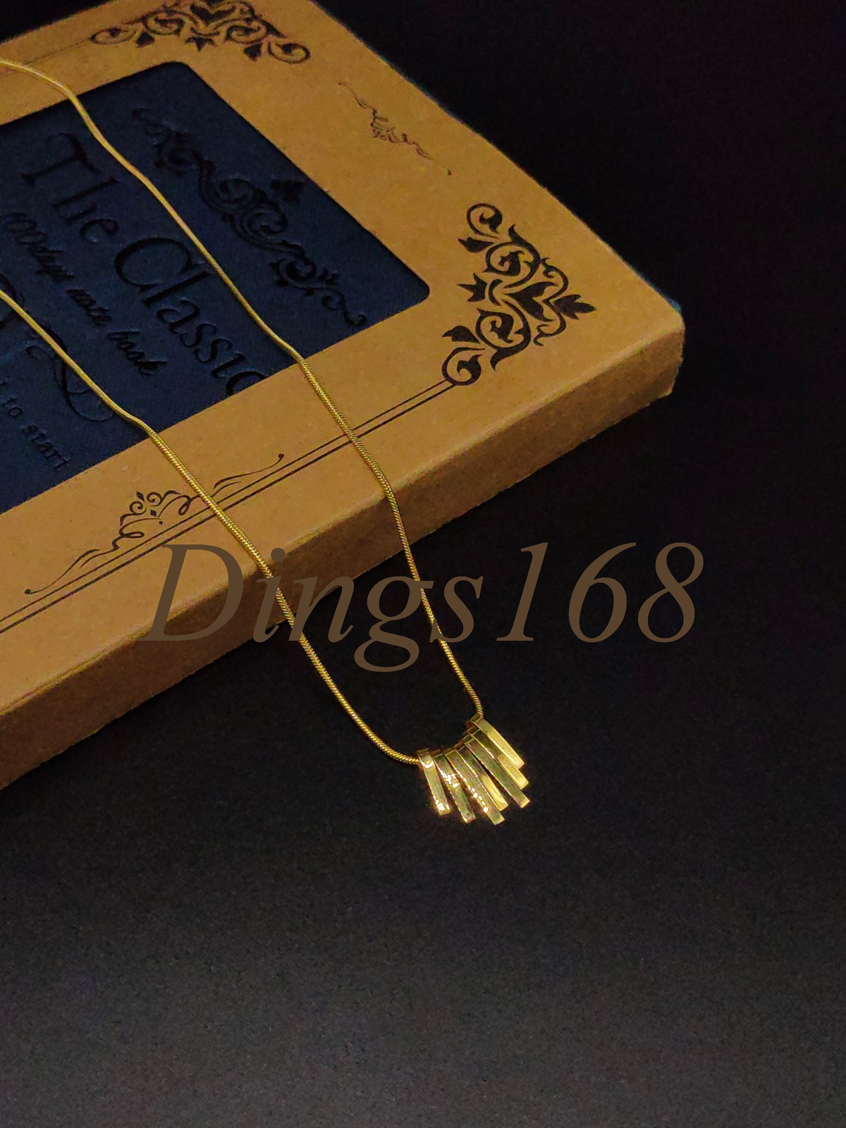 18K Yellow Gold Filled 0.5×0.6inch 7-Square Bar Pendant 16″+2″ 1mm Thin Necklace