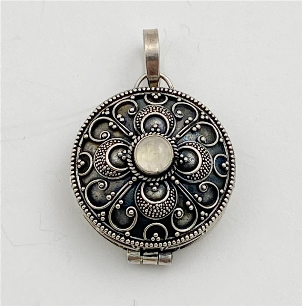 Sterling Silver & Moonstone Intricate Design Memory Locket