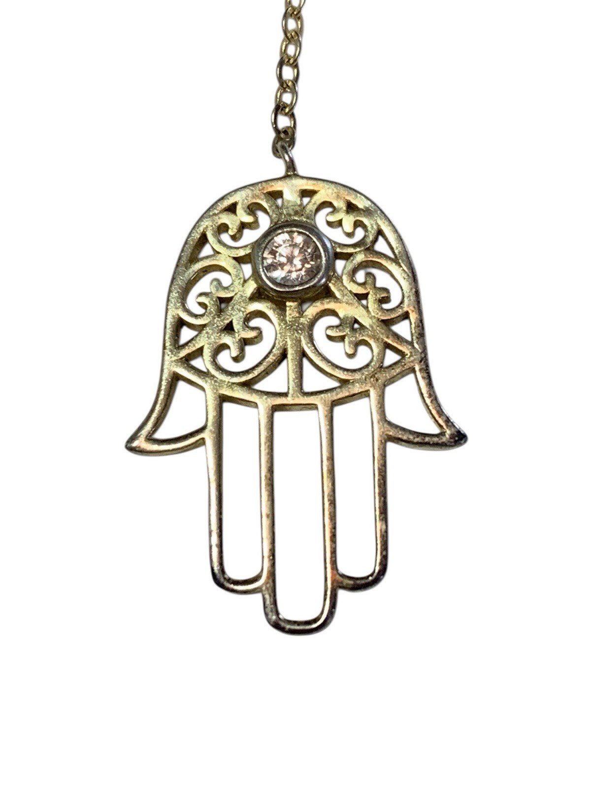Unbranded Hamsa Hand Pendant Silver Toned Chain Gemstone Necklace