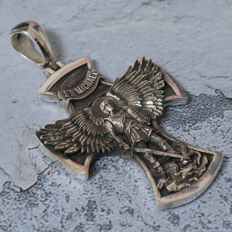 21g Big Cross Saint Michael the Archangel with Prayer Pendant 925 Sterling Silve