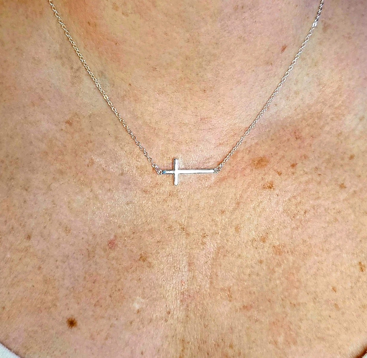 Sterling Silver Side Cross Necklace Adjustable 18 to 20 inches