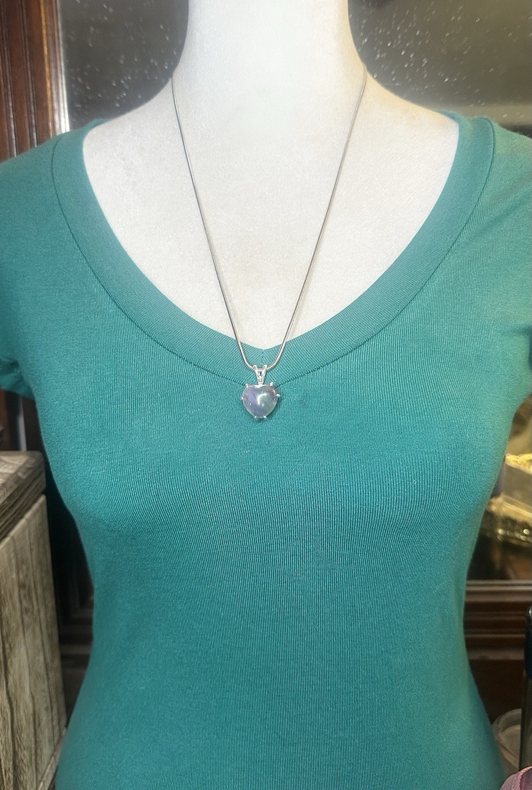 Lovely Purple Blue Fluorite 925 Sterling Silver Heart Pendant Necklace 22 Inch