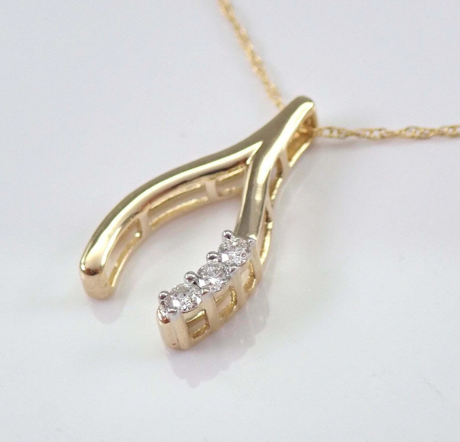0.50Ct Round Cut D/VVS1 Diamond Wishbone Pendant 14K Yellow Gold Over Free Chain