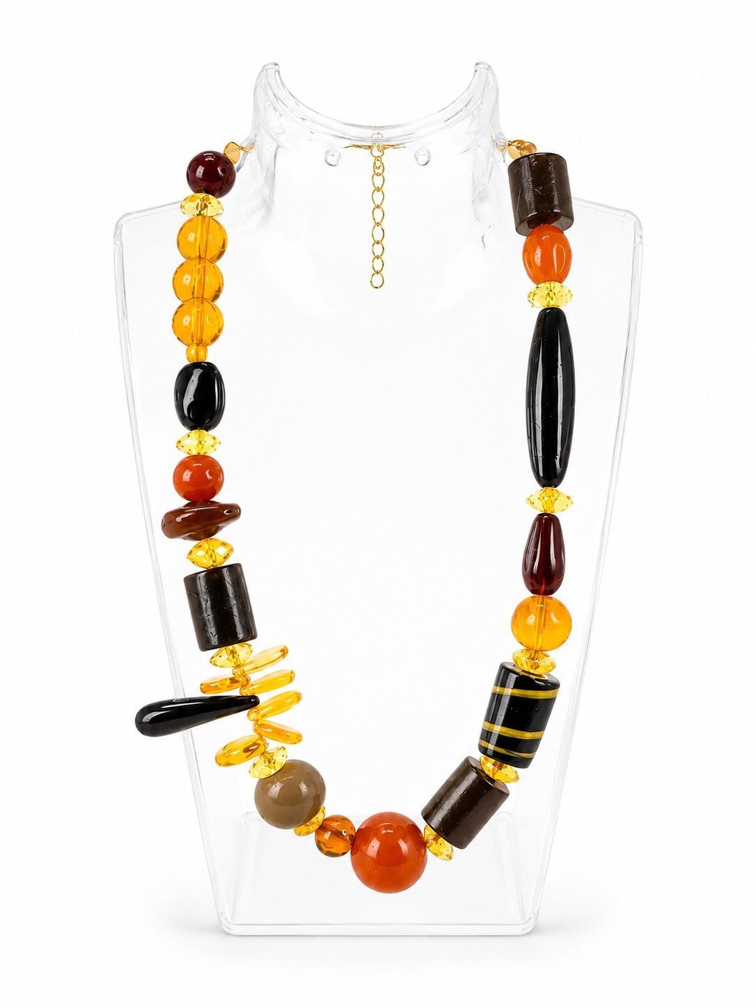 Boho Necklace Featuring Yellow-to-Brown Glass Beads in Various Shapes