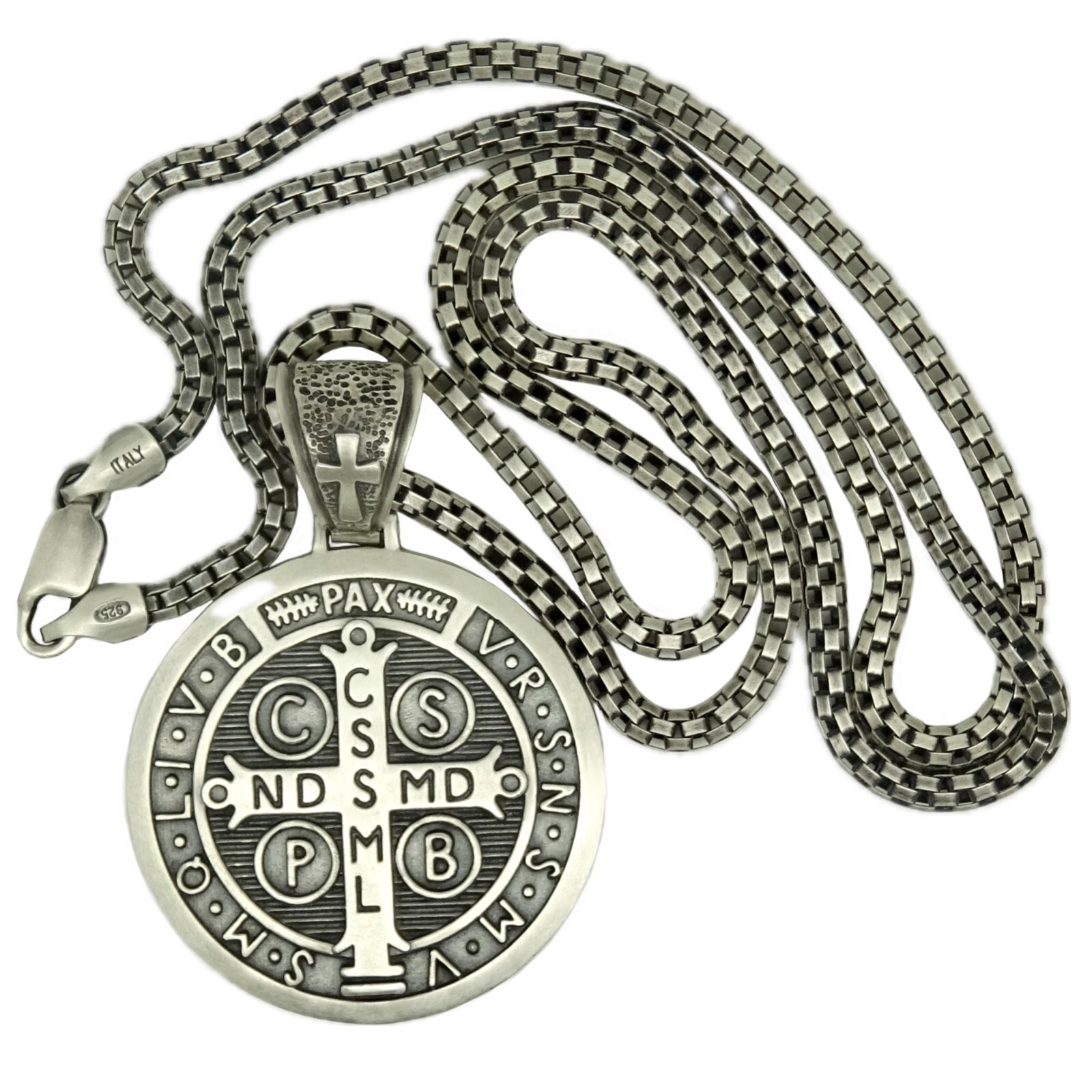 Saint Benedict Men’s Woman’s Silver 925 Pendant Medal Cross Exorcism with Chain