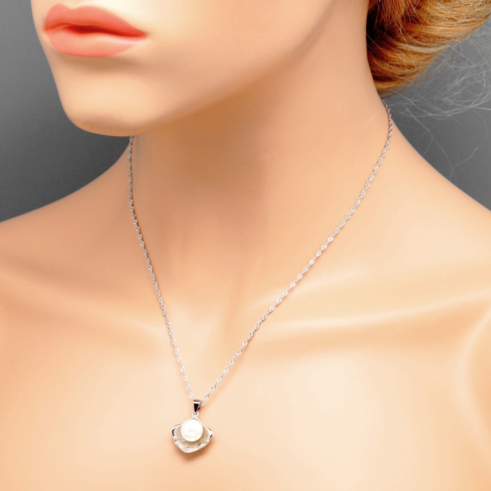 Women Sterling Silver Freshwater Pearl Pendant Necklace Chain Beach Shell 07472