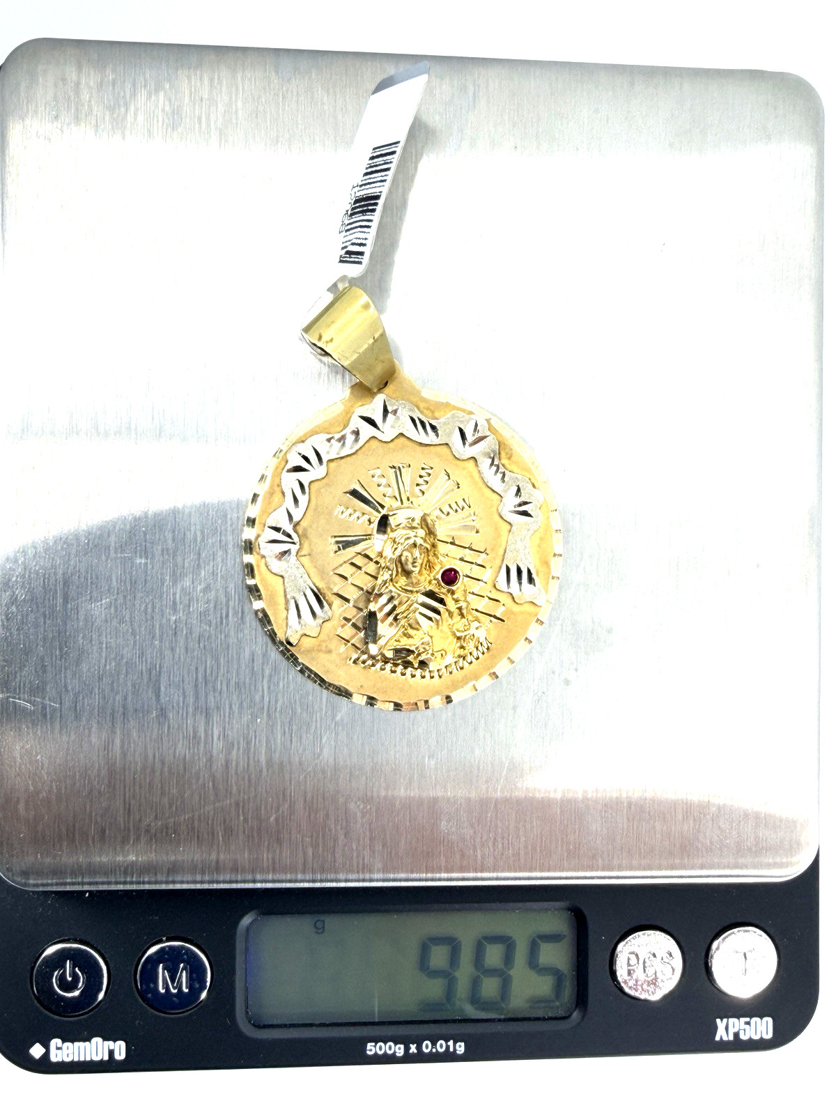 10K Solid Yellow Gold Santa Barbara Medallion Pendant Diamond Cut Two Tone