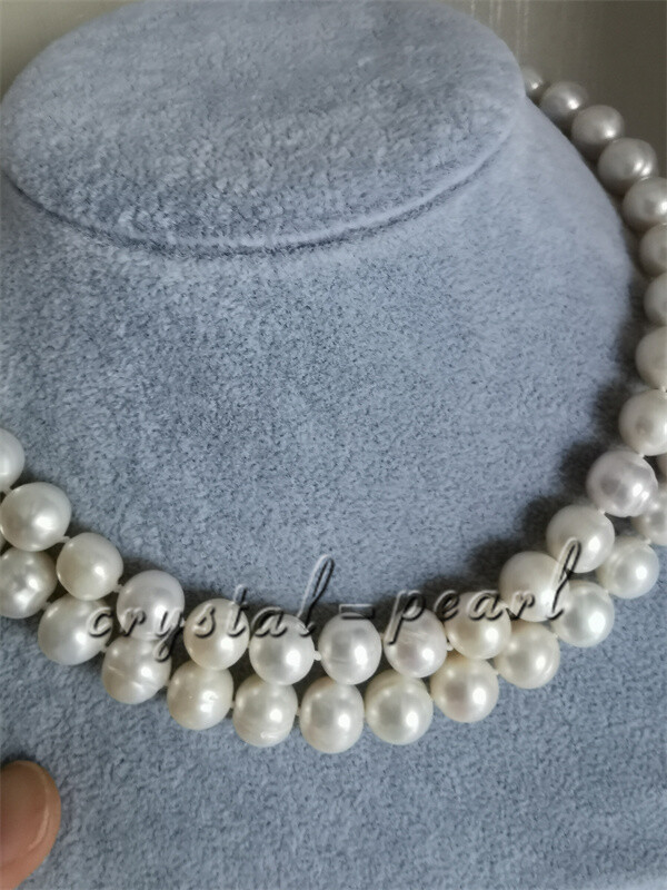 AAA 9-10MM SOUTH SEA WHITE PEARL NECKLACE 18″+19″ beauthful clasp