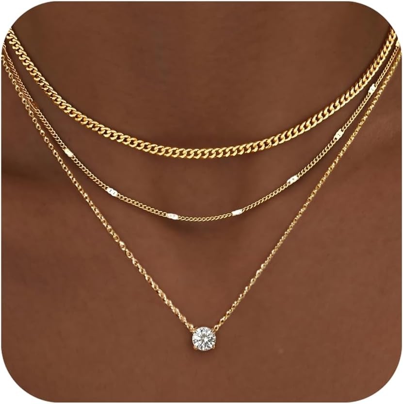 Layered Gold Necklaces for Women, 14K Gold Sterling Silver Plated Dai