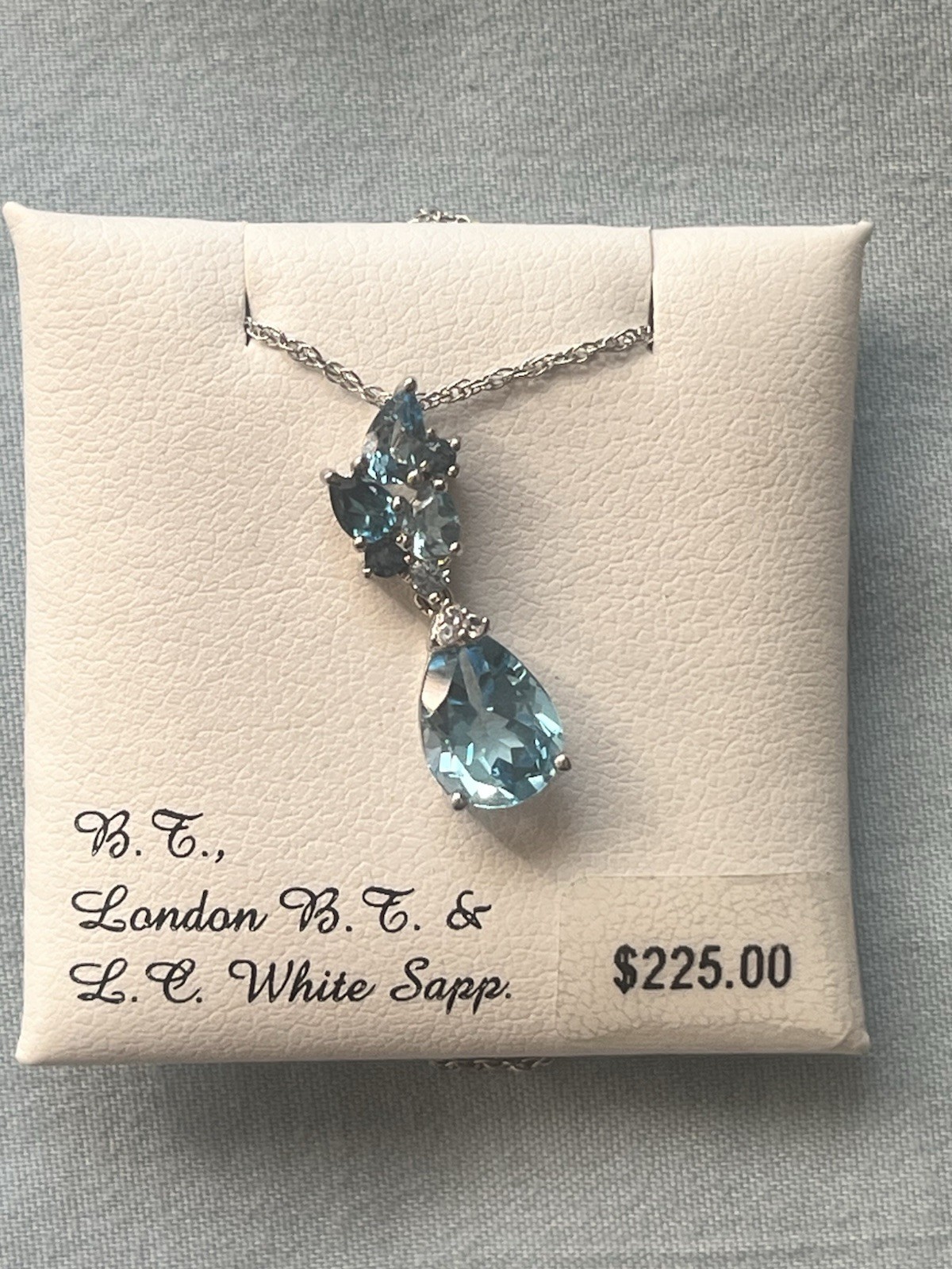 Sterling Silver Blue Topaz And White Sapphire Pendant, Lab Created, Teardrop NWT