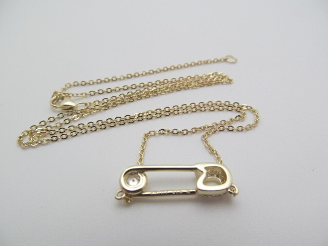 925 Sterling Silver Gold Wash Paper Clip Sparkle Glass Diamond Cut Necklace
