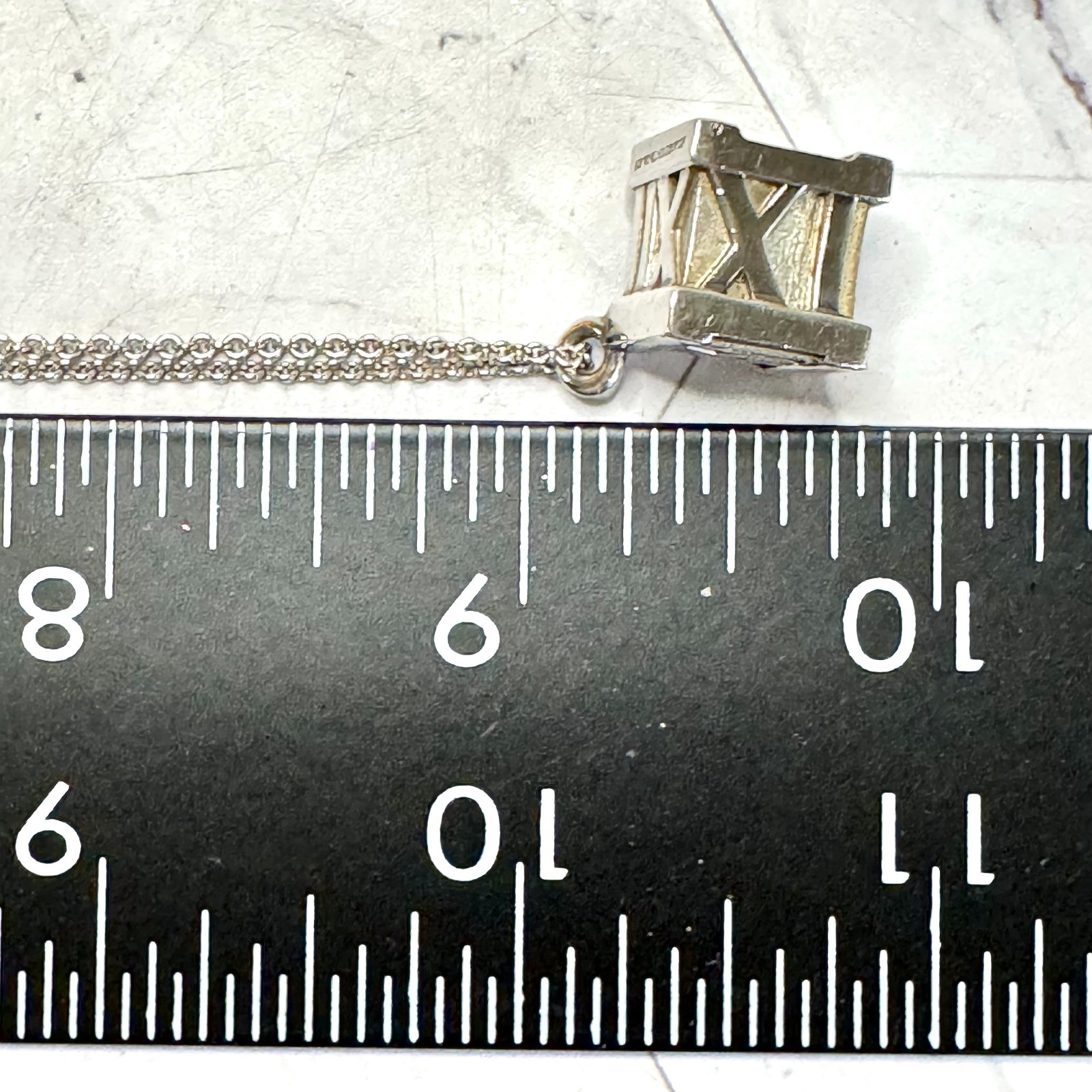 Tiffany & Co Atlas Cube Necklace Italy Sterling Silver Pendant Pouch 20g Rare