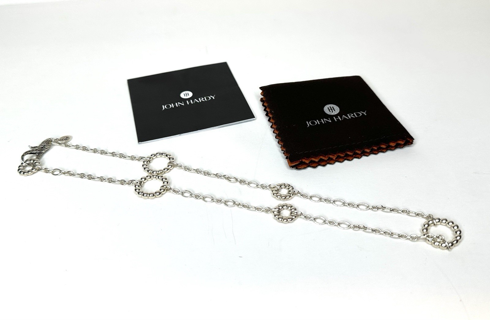 John Hardy 925 Sterling Silver 18″ Beaded Circle Station Necklace, Pouch & More!