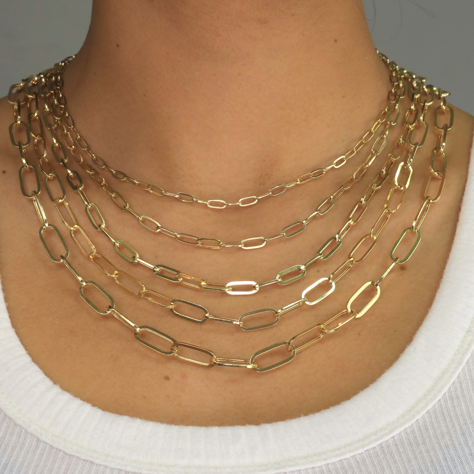 14k Yellow Gold Paperclip 3mm-7mm Chain Elongated Cable Bracelet Necklace 7″-24″