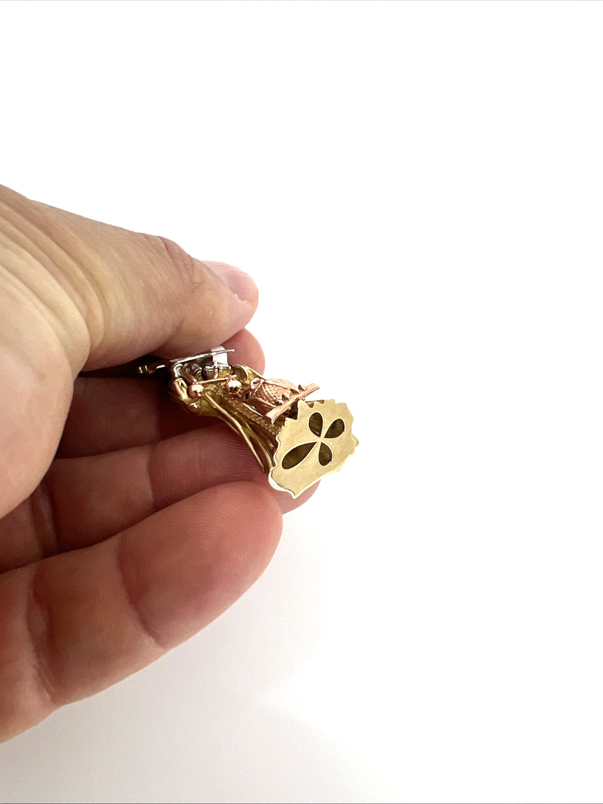 10K Tri-Color Gold Santa Muerte Pendant 2″ Italian CZ Santisima Muerte Authentic
