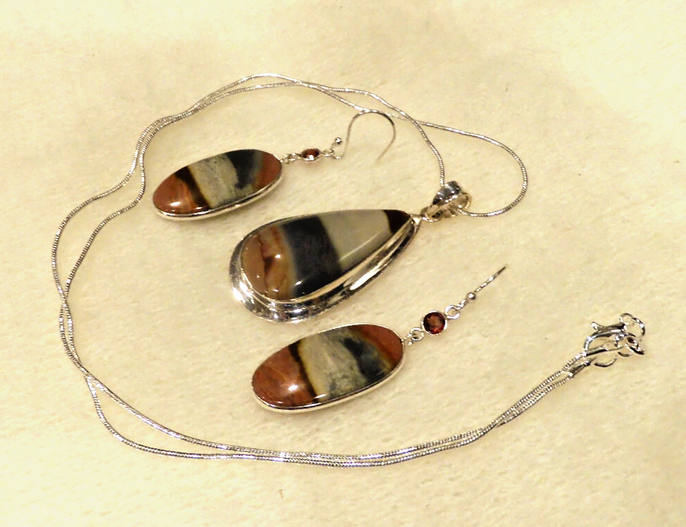 Polygram Jasper Premium Quality 925 Sterling Silver Pendant/Necklace/Earrings
