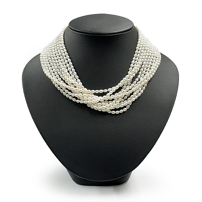 TIFFANY Elsa Peretti 10 Strand Pearl Necklace Yellow Gold 17.3in/44cm