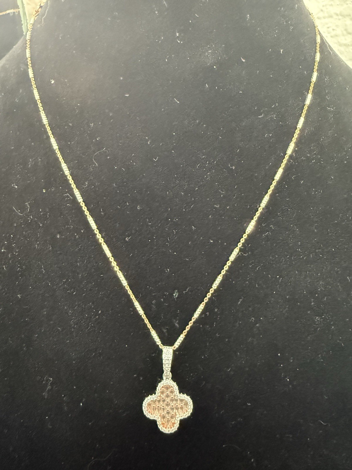Clover Pendant Moissanite Barrel Chain 18 Inch 14kt Rose Gold Over .925 Silver