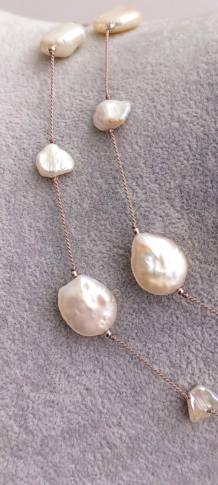 925 Sterling Silver Cultured Freshwater Pearl Long Necklace Keshi Pearl #A46