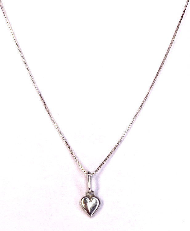 16” Stamped Silver 925 Dainty Thin Box Chain Tiny Heart Necklace Made In Italy