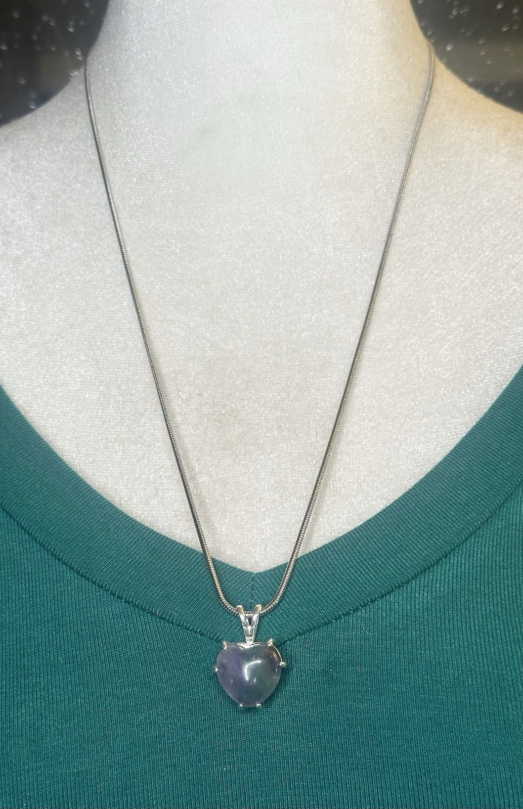 Lovely Purple Blue Fluorite 925 Sterling Silver Heart Pendant Necklace 22 Inch