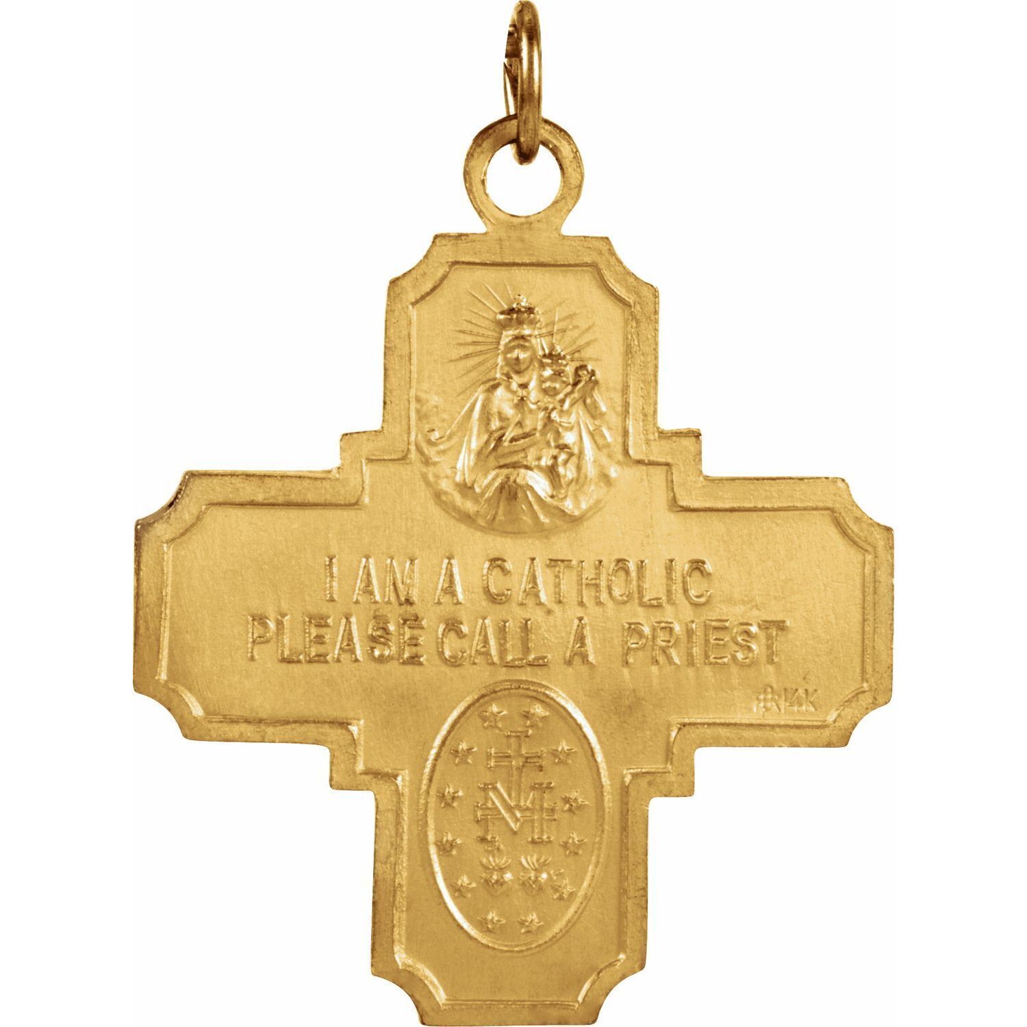 14K Yellow Gold 8×8 mm Four-Way Cross Medal Pendant for Womens Perfect Gift