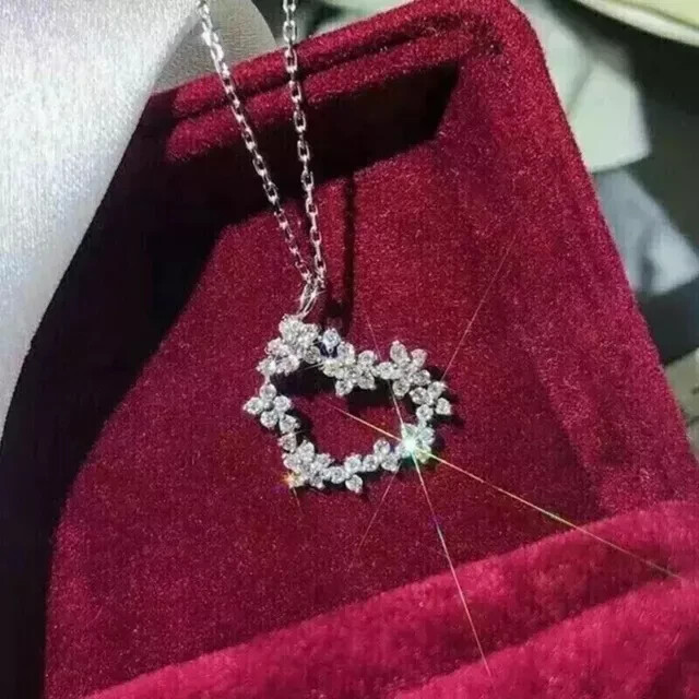 2C Heart Lab Created Diamond Pendant 14K White Gold Over Valentine Gift For Her