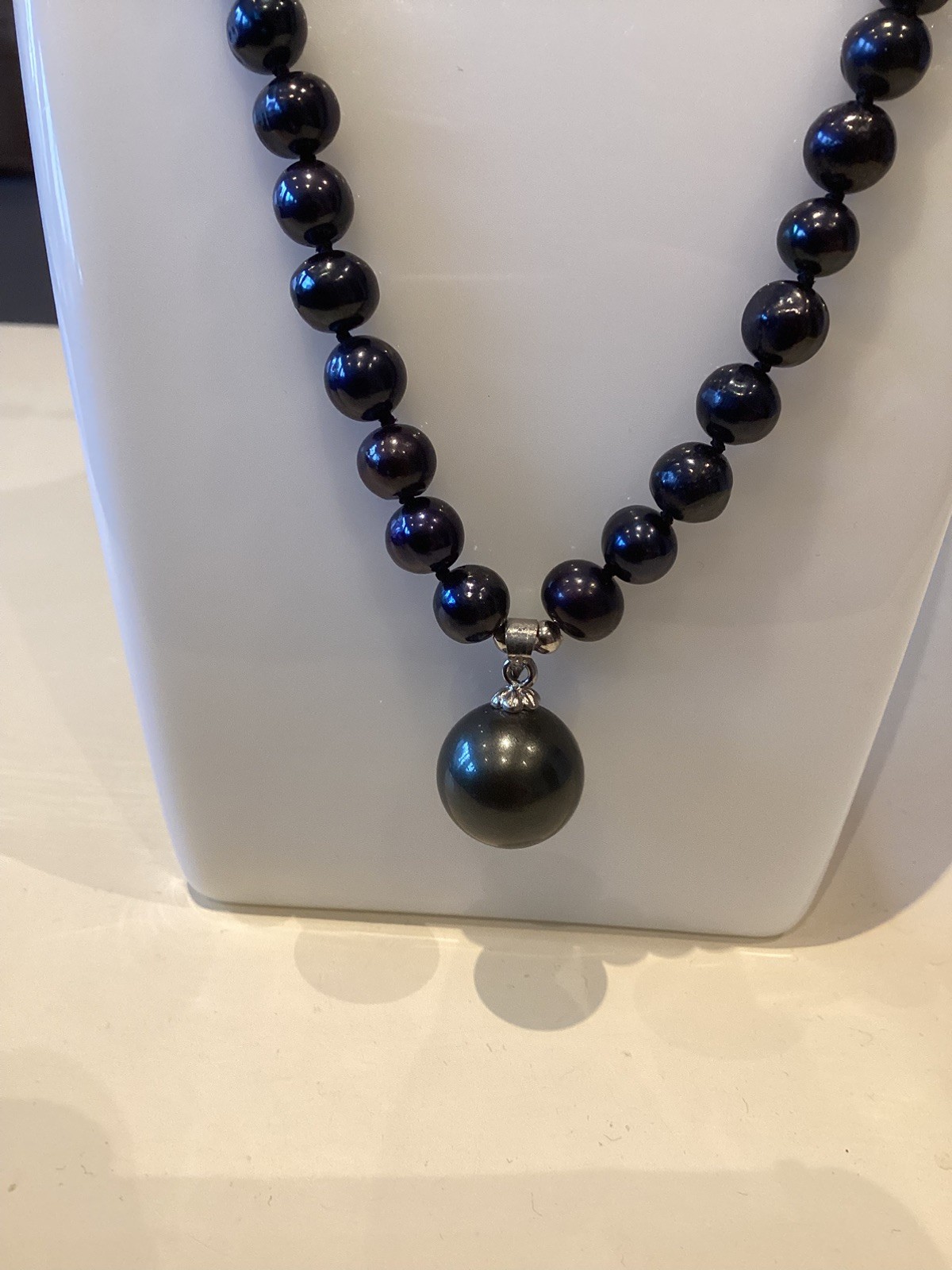 Freshwater Black Pearl Dark Potato Pearl Drop Necklace 19” Silver Lobster Clasp