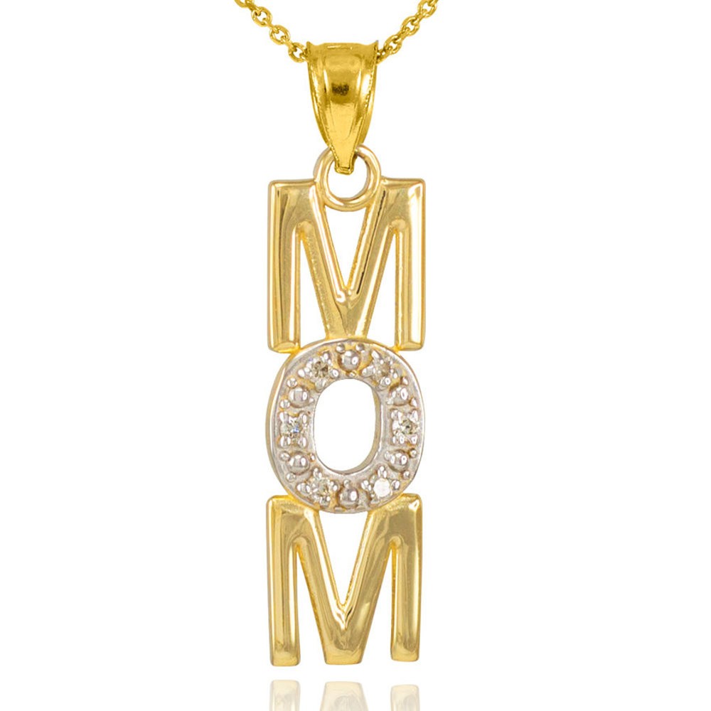 14K Solid Gold Mom Heart Diamond Studed Pendant Necklace(Yellow/Rose/White Gold)